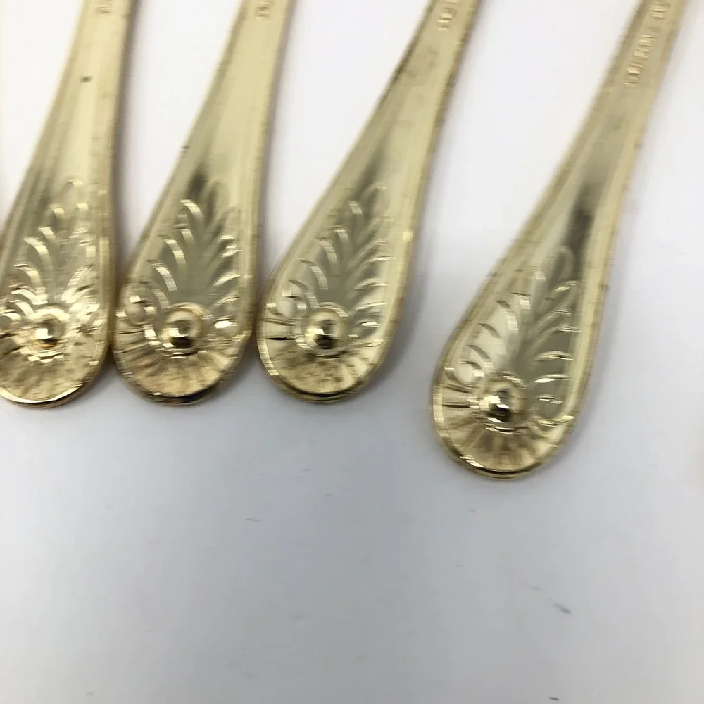 Vintage EP Zinc Gold Tone Ornate Floral Scroll Teaspoons Set of 10 Demitasse